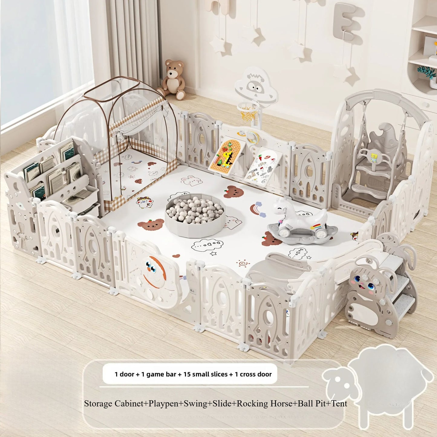 Foldable Baby Playpen Combo - Indoor Safety Fence with Slide and Activity Center