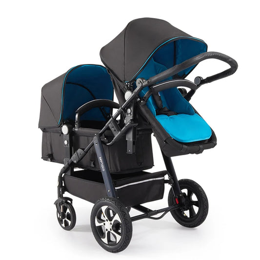 Twin Baby Stroller - Lightweight Foldable Front and Back Design Suitable for Sitting or Lying