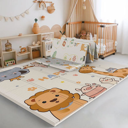 Reversible Baby Floor Pad - Large Foldable XPE Mat with Learning Designs Odorless & Anti-Slip for Indoor Play