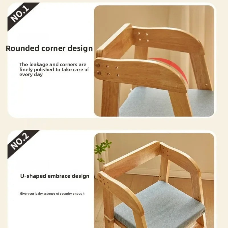 Solid Wood High Chair – Ergonomic Architecture for Toddlers and Adults