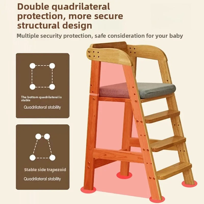 Solid Wood High Chair – Ergonomic Architecture for Toddlers and Adults