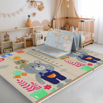 Reversible Baby Floor Pad - Large Foldable XPE Mat with Learning Designs Odorless & Anti-Slip for Indoor Play