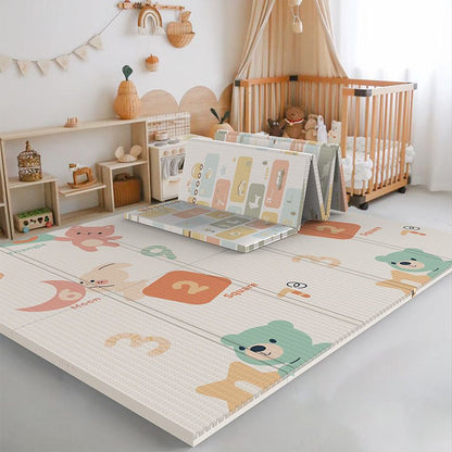 Reversible Baby Floor Pad - Large Foldable XPE Mat with Learning Designs Odorless & Anti-Slip for Indoor Play
