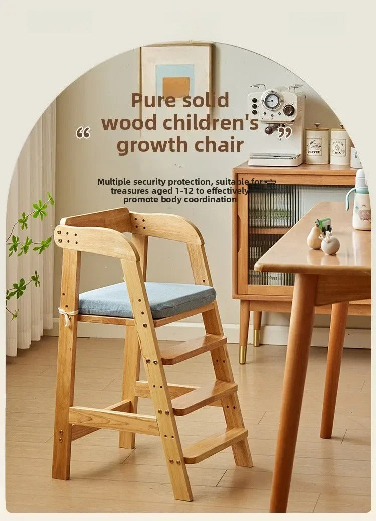 Solid Wood High Chair – Ergonomic Architecture for Toddlers and Adults