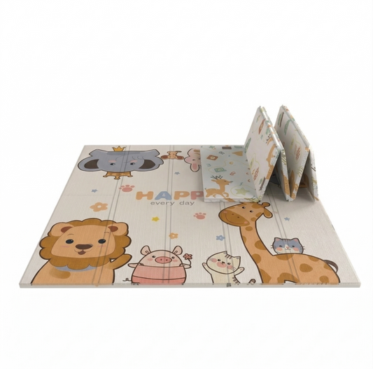 Reversible Baby Floor Pad - Large Foldable XPE Mat with Learning Designs Odorless & Anti-Slip for Indoor Play
