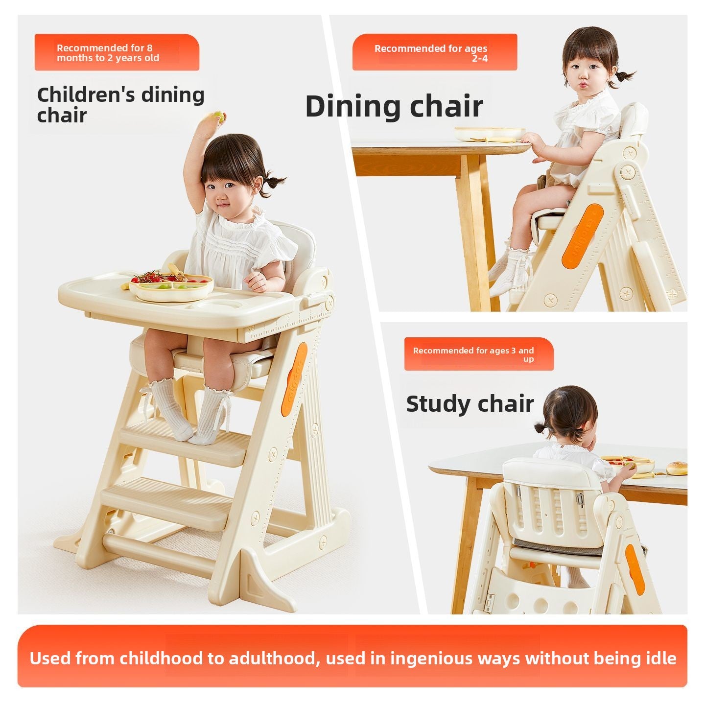 Grow-With-Me High Chair - Adjustable Wooden Seat for Dining & Study