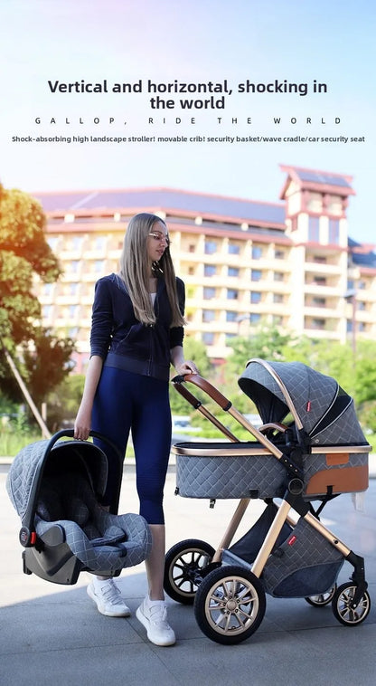 2-in-1 High View Stroller - Foldable Multifunctional System with Car Seat and Adjustable Armrests