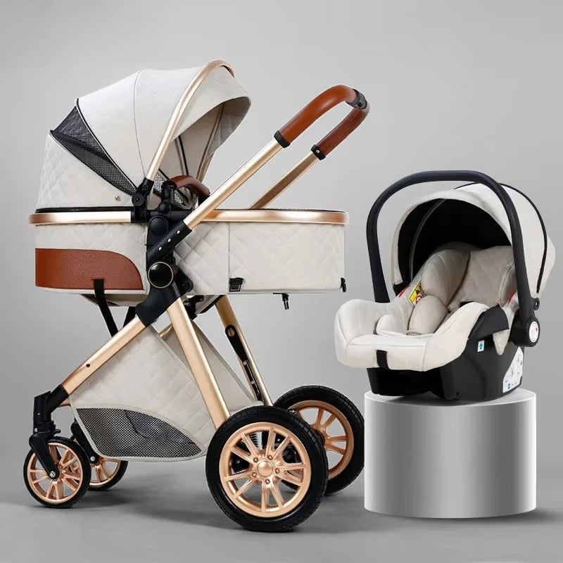 2-in-1 High View Stroller - Foldable Multifunctional System with Car Seat and Adjustable Armrests