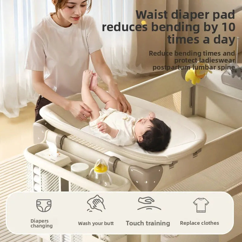 Portable Baby Crib - Foldable Convertible with Diaper Station for Newborns