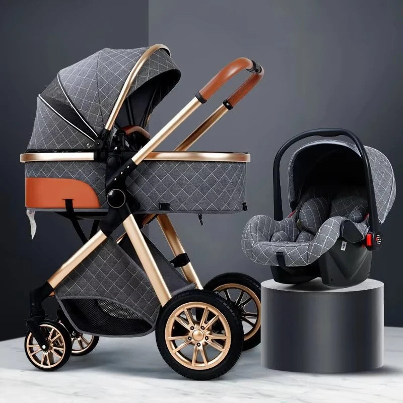 2-in-1 High View Stroller - Foldable Multifunctional System with Car Seat and Adjustable Armrests