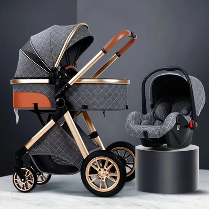 2-in-1 High View Stroller - Foldable Multifunctional System with Car Seat and Adjustable Armrests