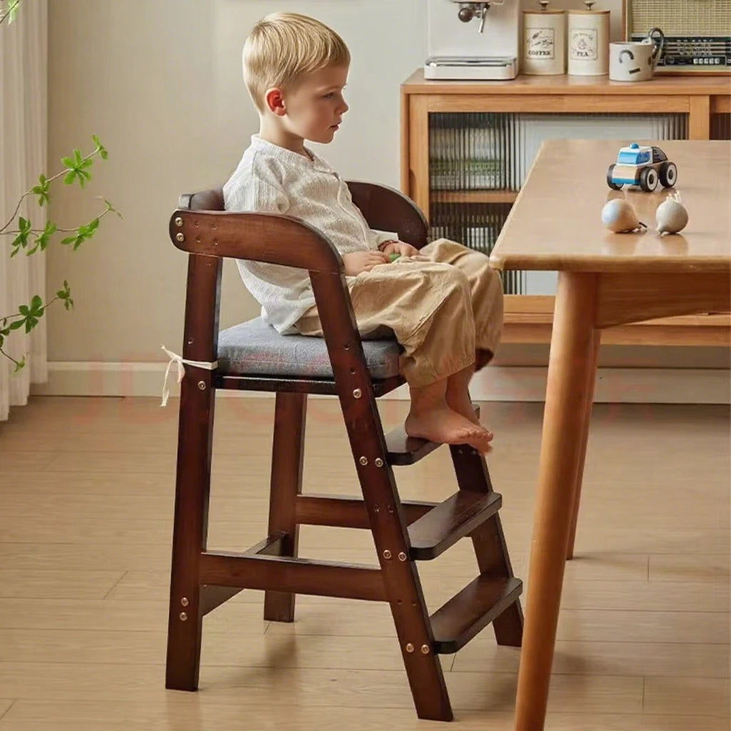 Solid Wood High Chair – Ergonomic Architecture for Toddlers and Adults