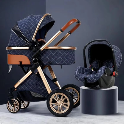 2-in-1 High View Stroller - Foldable Multifunctional System with Car Seat and Adjustable Armrests