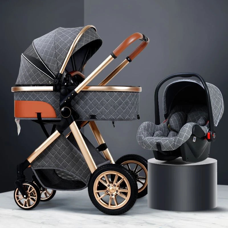 2-in-1 High View Stroller - Foldable Multifunctional System with Car Seat and Adjustable Armrests