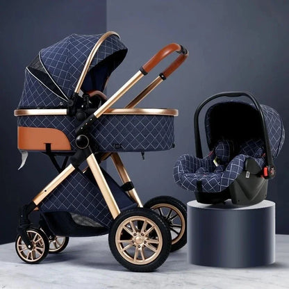 2-in-1 High View Stroller - Foldable Multifunctional System with Car Seat and Adjustable Armrests