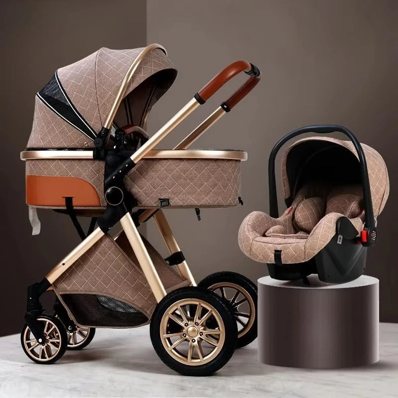 2-in-1 High View Stroller - Foldable Multifunctional System with Car Seat and Adjustable Armrests