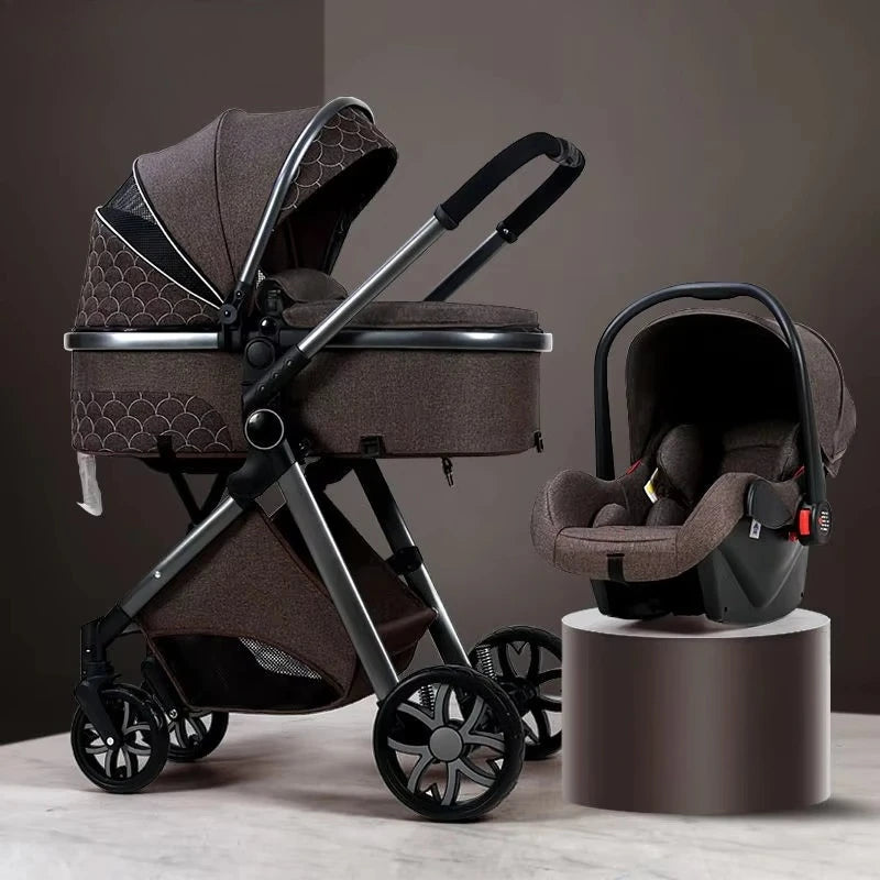 2-in-1 High View Stroller - Foldable Multifunctional System with Car Seat and Adjustable Armrests