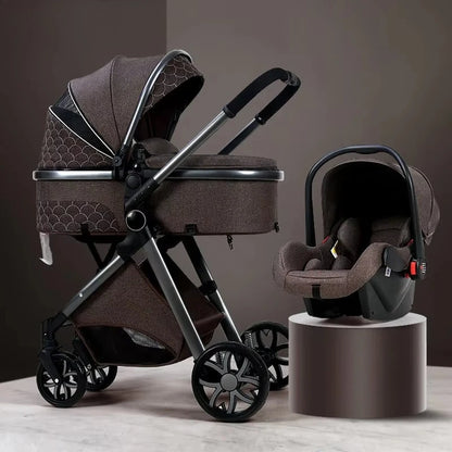 2-in-1 High View Stroller - Foldable Multifunctional System with Car Seat and Adjustable Armrests