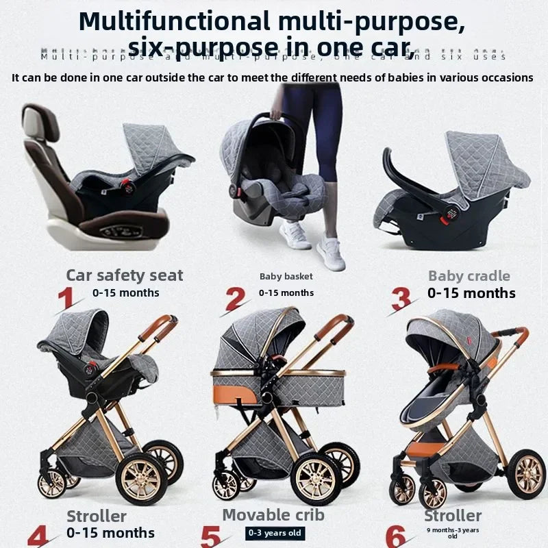 2-in-1 High View Stroller - Foldable Multifunctional System with Car Seat and Adjustable Armrests