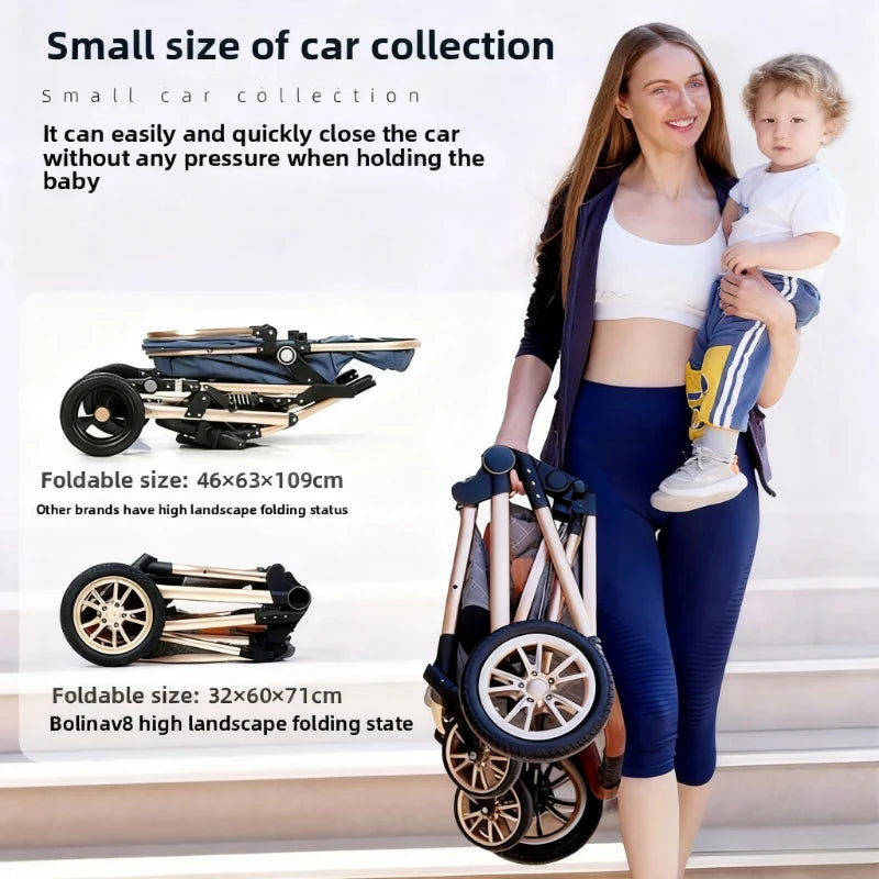 2-in-1 High View Stroller - Foldable Multifunctional System with Car Seat and Adjustable Armrests