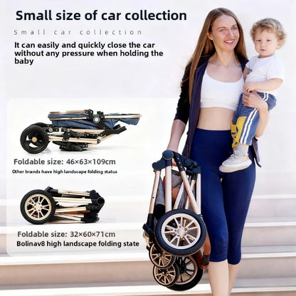 2-in-1 High View Stroller - Foldable Multifunctional System with Car Seat and Adjustable Armrests