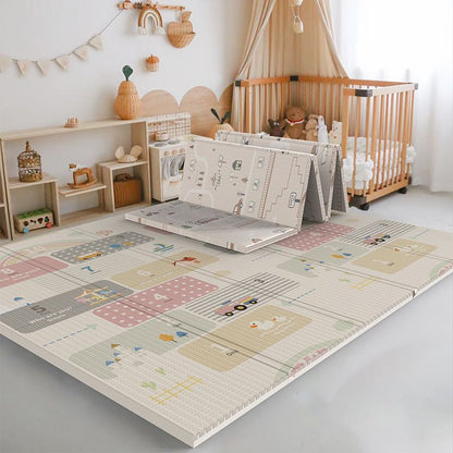 Reversible Baby Floor Pad - Large Foldable XPE Mat with Learning Designs Odorless & Anti-Slip for Indoor Play